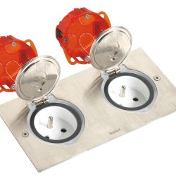 LEGRAND DUBBEL VLOERSTOPCONTACT INBOUWDOOS DUBBELPOLIG VIERKANT ALU