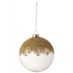 J-LINE KERSTBAL FIJNE GLITTER GLAS GOUD LARGE (12X12X12CM)