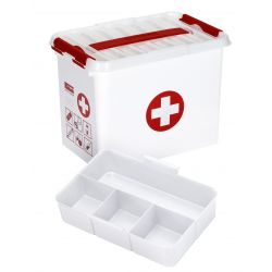 SUNWARE Q-LINE FIRST AID BOX 9L MET INZET WIT/TRANSP/ROOD