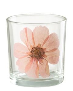 J-LINE PHOTOPHORE FLEUR ROSE 8CM