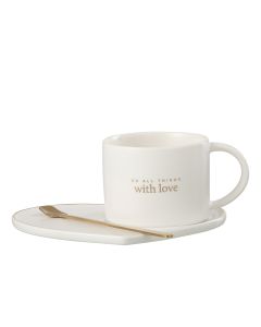J-LINE TASSE + SOUCOUPE + CUILLERE COEUR BLANC