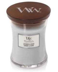 WOODWICK GEURKAARS LAVENDER & CEDAR MEDIUM CANDLE