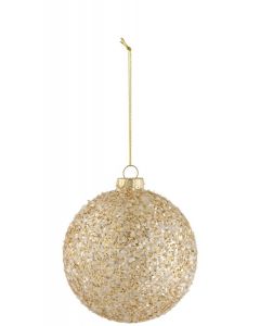 J-LINE KERSTBAL GROVE GLITTER GLAS GOUD/WIT MEDIUM (10X10X10CM)