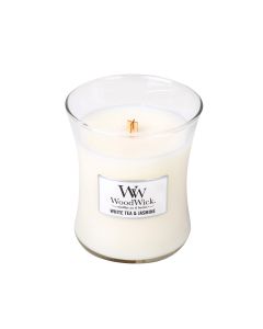 WOODWICK GEURKAARS WHITE TEA & JASMINE MEDIUM CANDLE