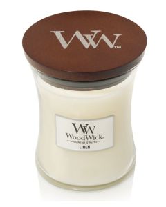 WOODWICK GEURKAARS LINEN MEDIUM CANDLE