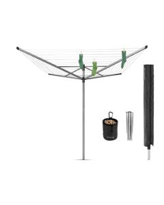 BRABANTIA LIFT-O-MATIC ADVANCE SECHOIR PARAPLUIE 60M AVEC ANCRE DE TERRE EN METAL, HOUSSE DE PROTECTION ET SAC POUR PINCES À LINGE