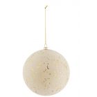 J-LINE KERSTBAL STIPPEN FLUWEEL CREME/GOUD LARGE (12X12X12CM)