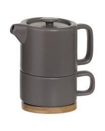 THEEPOT MET TAS SOLITAIRE KERAMIEK NATUUR TAUPE