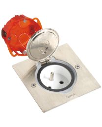 LEGRAND VLOERSTOPCONTACT INBOUWDOOS DUBBELPOLIG VIERKANT ALU