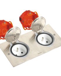 LEGRAND DUBBEL VLOERSTOPCONTACT INBOUWDOOS DUBBELPOLIG VIERKANT ALU